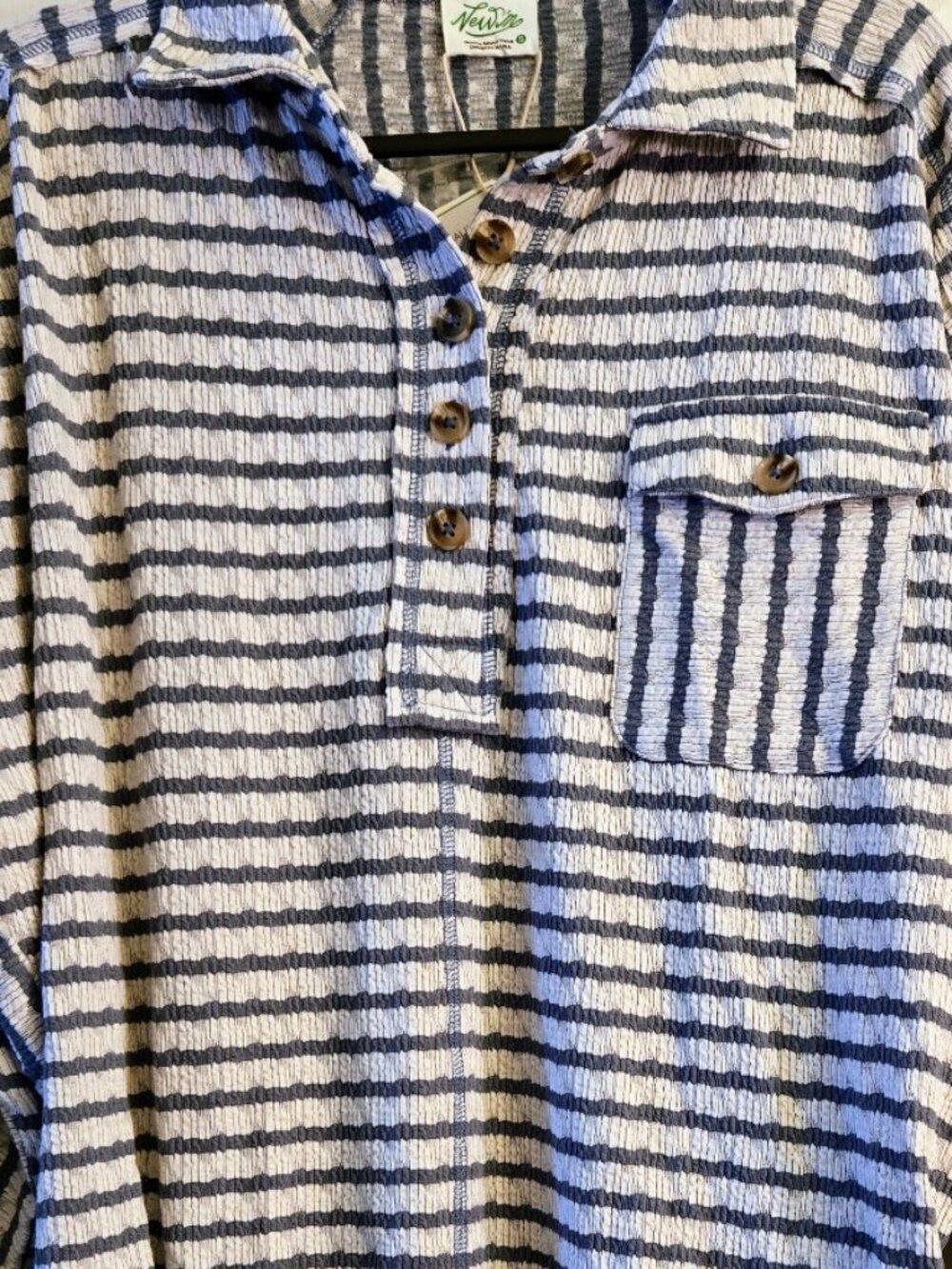 Veryj Textured Striped 5 Button Oversized Top